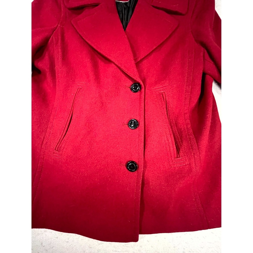 Fleet Street Ltd Blend Peacoat Womens Large Red Wool Lined Notch Lapel Warm Wear - Picture 3 of 8